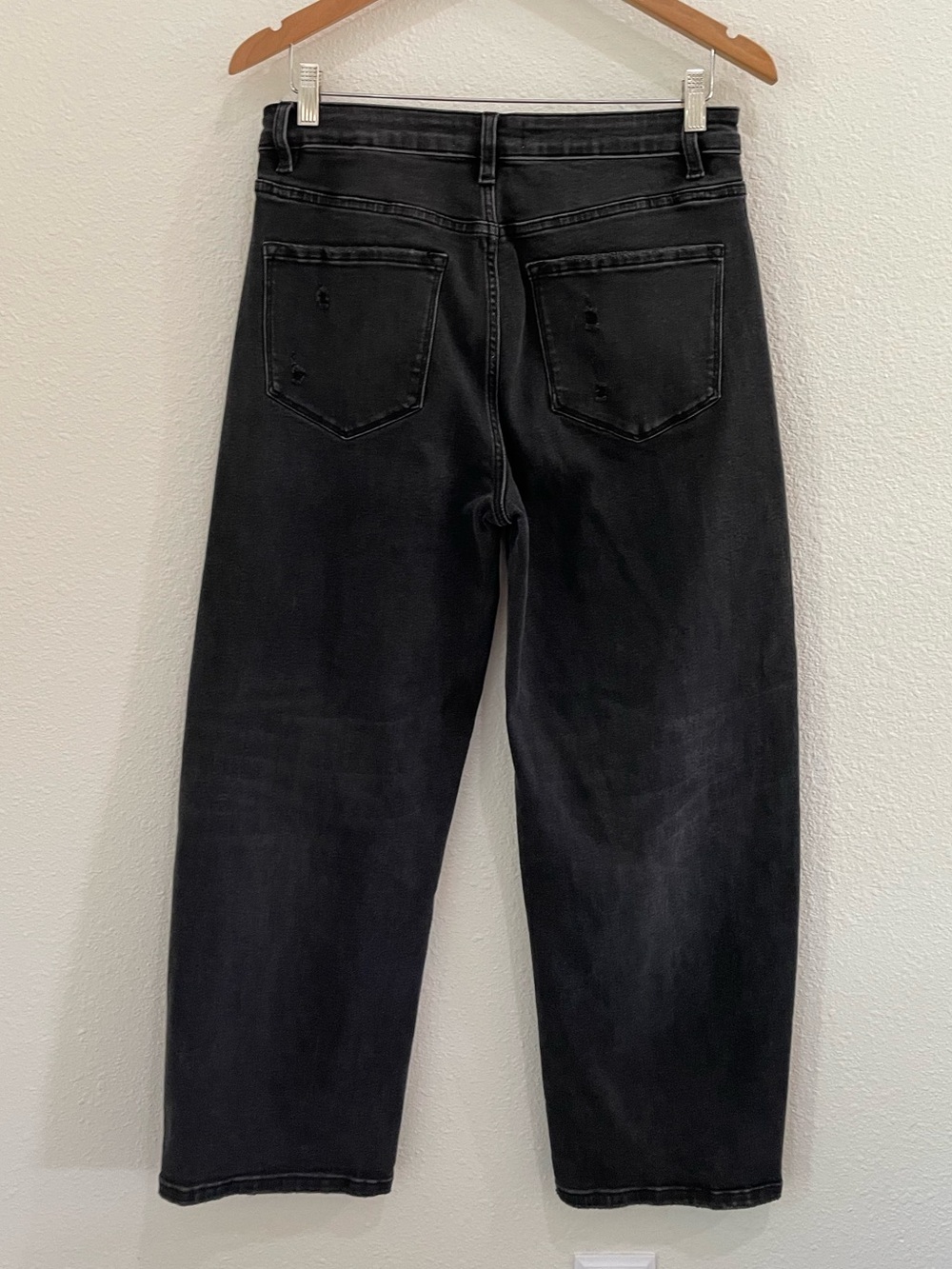 Vervet High Rise Distressed Barrel Jeans Boho Western Wide Leg Black Stretch - Picture 7 of 7